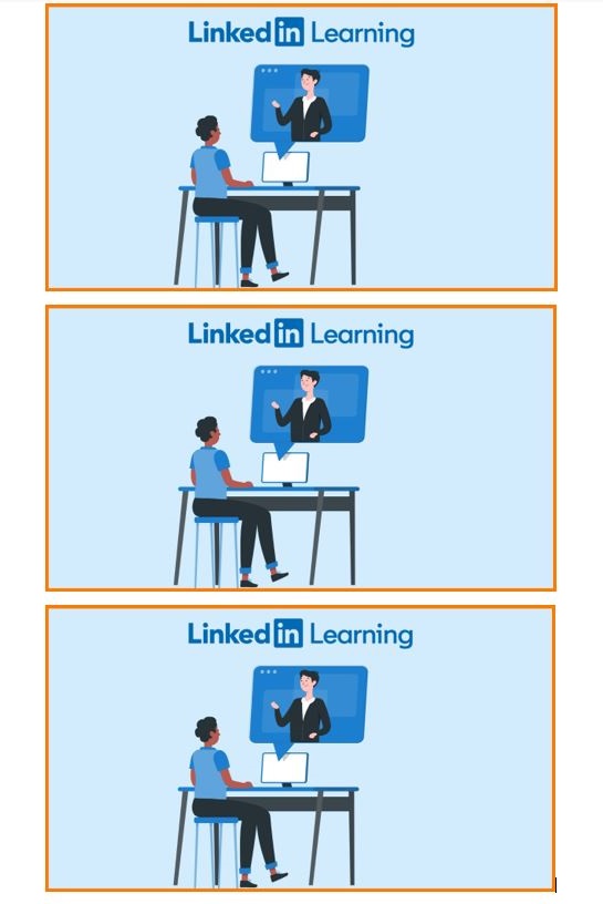 LinkedIn Learning image with person seated at desk viewing wall-mounted video